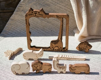 Simple Wooden Puzzle With Name Animal-Shaped, Baby Toddler Kids Toys, Custom Keepsake For Baby Shower, Gift For Baby First Christmas