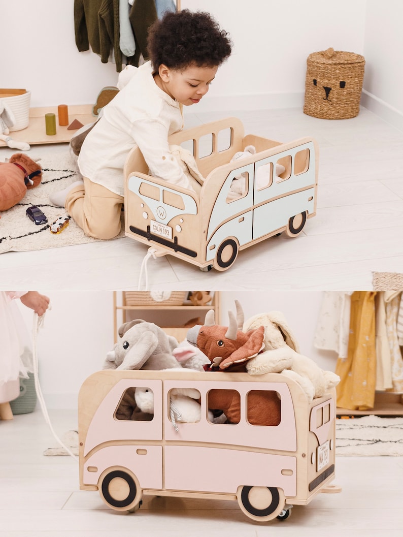 Toy Storage Personalized Birthday Gift for Boy Toy Box with wheels Montessori Furniture Toddler Gifts for Kids Wooden Decor for Nursery image 6