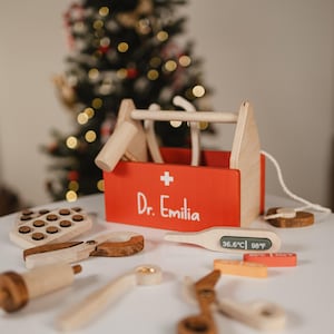 Wooden Hospital Toys, Medical Tools Toy for Toddler, Doctor Wooden Toy Set, Baby Doctor Play, 2-3 years Old Gift