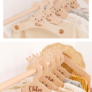 Montessori Wooden Clothing Rack with Shelf and Custom Hangers, Wardrobe For Kids, Clothes Storage for Girls Nursery, Playroom Furniture image 6