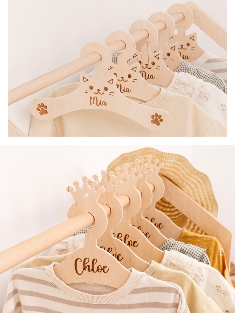 Montessori Wooden Clothing Rack with Shelf and Custom Hangers, Wardrobe For Kids, Clothes Storage for Girls Nursery, Playroom Furniture image 6