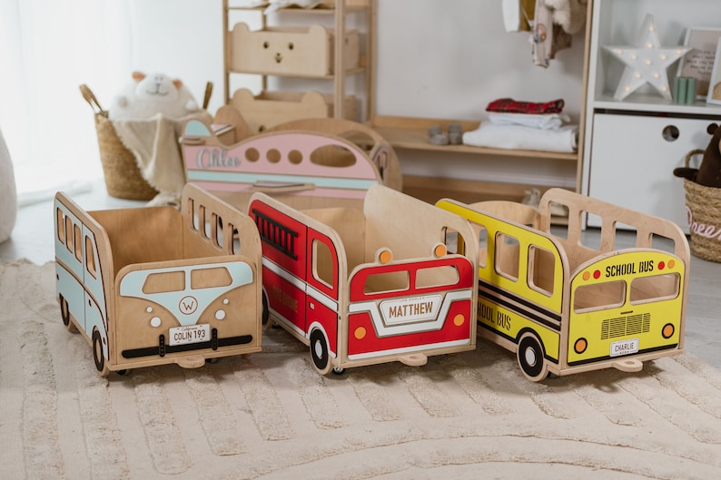 Toy Storage Personalized Birthday Gift for Boy Toy Box with wheels Montessori Furniture Toddler Gifts for Kids Wooden Decor for Nursery image 10