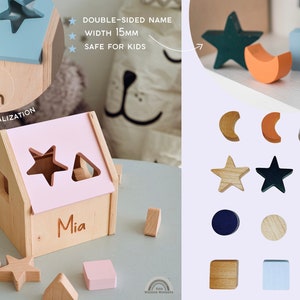 Baby Shower Gift Shape Sorter Personalized Educational Toddler Toy Wooden Sorting Toy With Geometric Shapes Developmental Toy image 3