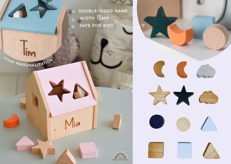 Baby Shower Gift Shape Sorter Personalized Educational Toddler Toy Wooden Sorting Toy With Geometric Shapes Developmental Toy image 3