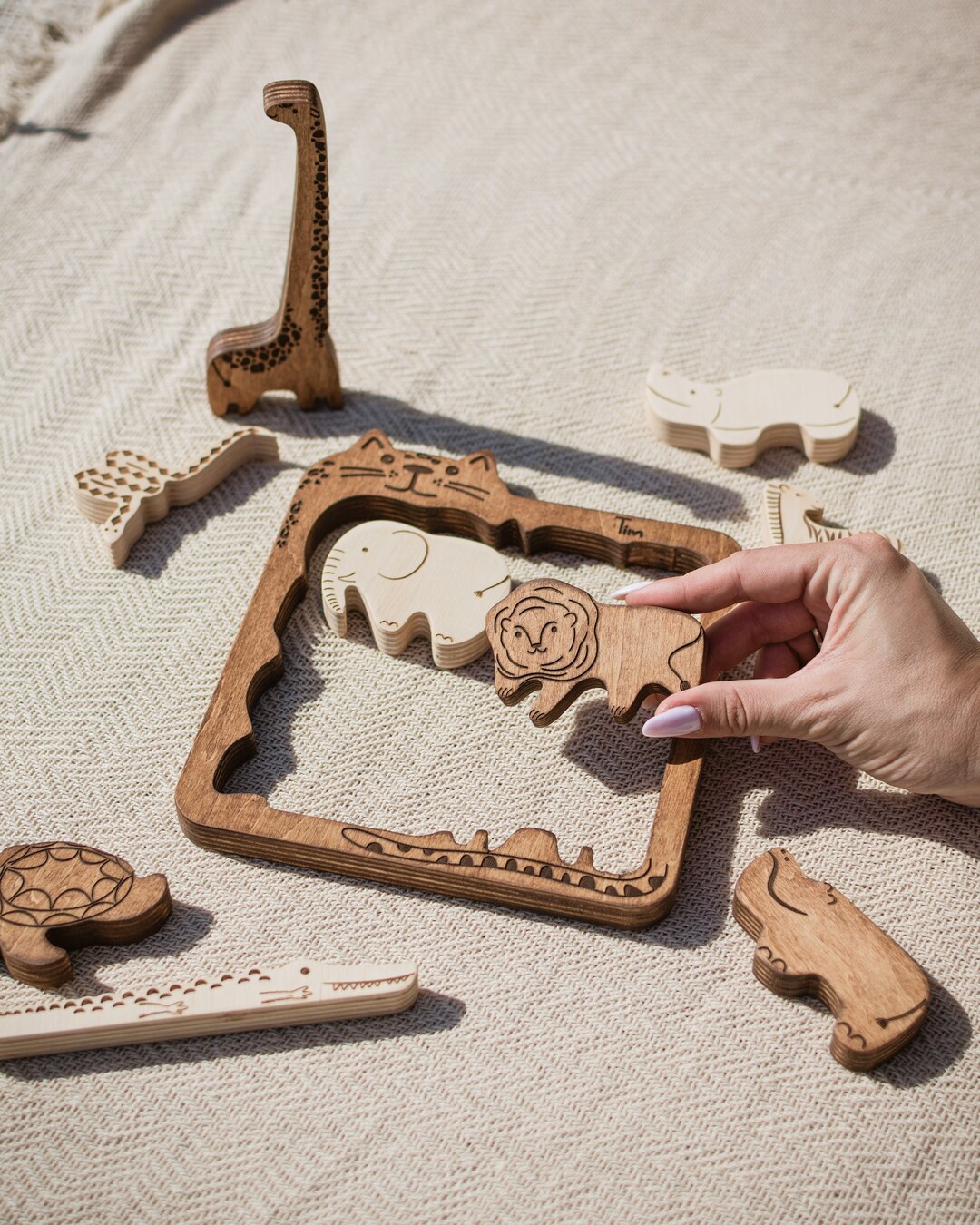 Wooden Brain Teaser for Kids Personalized Puzzle With Name and Animals ...