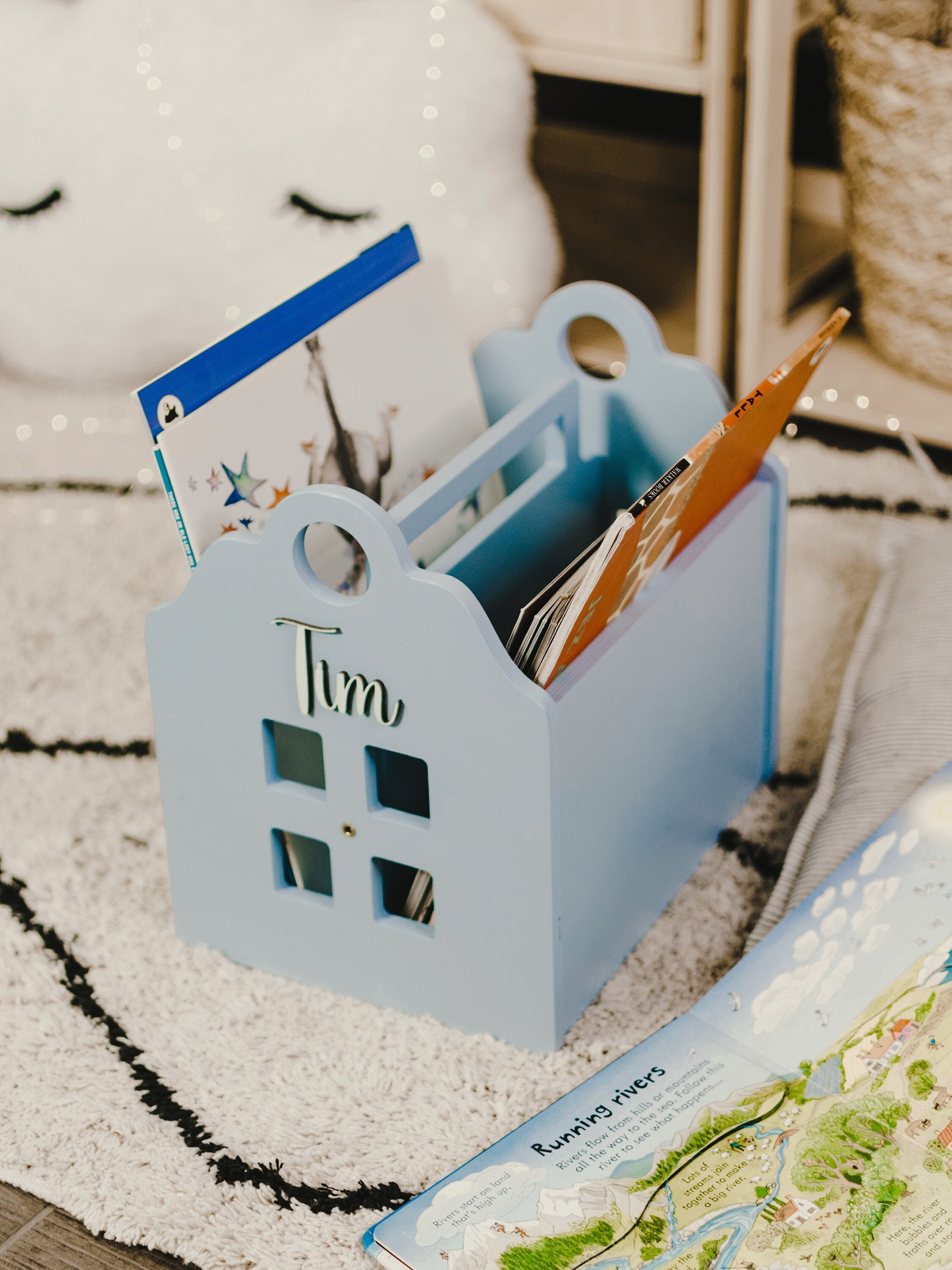Portable Wooden Book Storage Personalized Small Bookshelf for Nursery Book Organizer Kids Book Display Baby Bookcase for Playroom