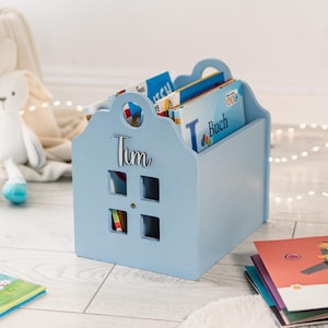 Caja de almacenamiento personalizada para libros, estantería portátil, estantería de madera para niños, organizador de libros de biblioteca para niños pequeños