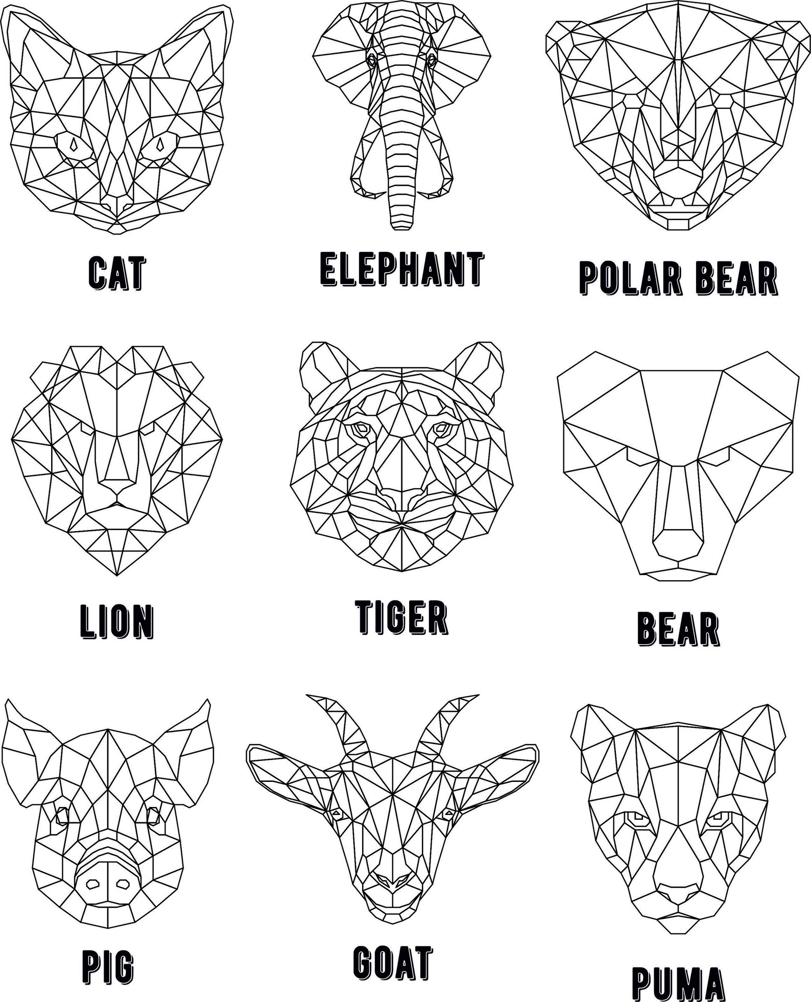 Geometrische Tier Svg Tiere Svg geometrische Untersetzer - Etsy