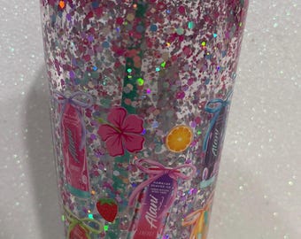 Alani Inspired Energy Drinks and Bows Glitter Snow Globe Tumbler