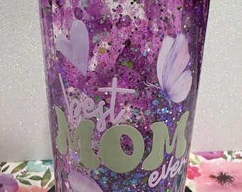 20oz Glitter Lava Flow Tumbler: Best Mom Ever Hummingbird Butterfly Design