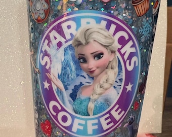 24oz Starbucks Inspired Frozen Glitter Snow Globe Tumbler with Purple Lid and Straw