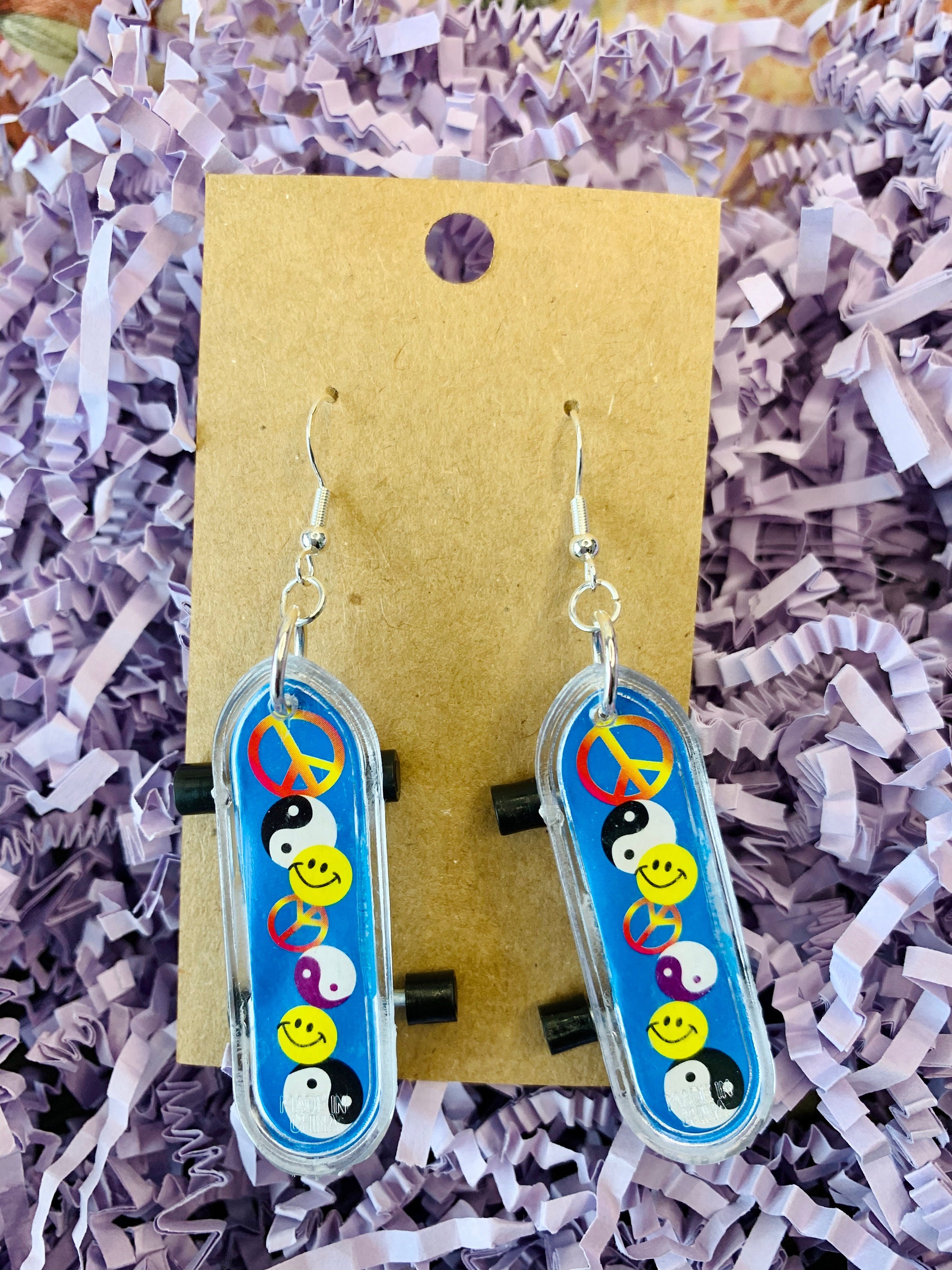 Blue Smiley Skateboard Earrings Etsy