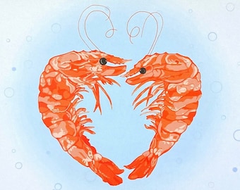 Prawn card - shrimp heart greetings card, cute sea life stationery, romantic