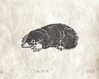Mole Mini Linocut - animal lino print, original mammal art, British wildlife, tiny print