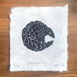 Pangolin Mini Linocut - tiny lino print, original animal art, african wildlife, sub-saharan mammal