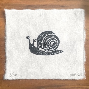 Snail Mini Linocut - cute insect lino print, original animal art, garden decor, tiny print