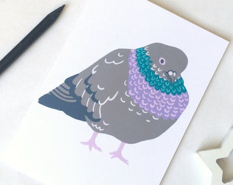 Fat Pigeon Card - cute birb birthday card, funny bird gifts, kawaii animal print