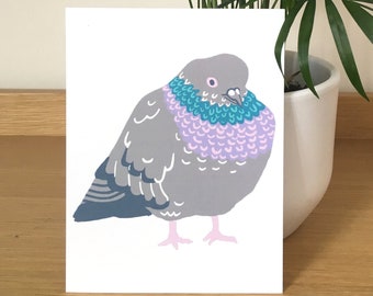 Fat Pigeon Postcard - art print, cute pigeon illustration