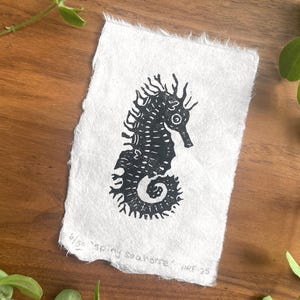 Seahorse Mini Linocut - tiny lino print, original animal art, australia wildlife, aquatic fish