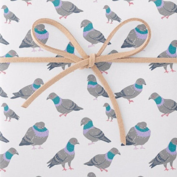 Pigeon Wrapping Paper sheet and tag - cute bird gift wrap, birb gifts