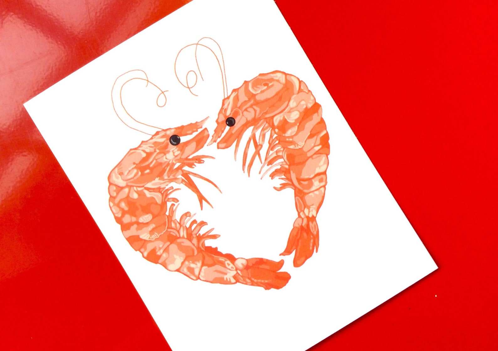 Prawn Postcard Print Shrimp Heart Illustration Nautical Etsy