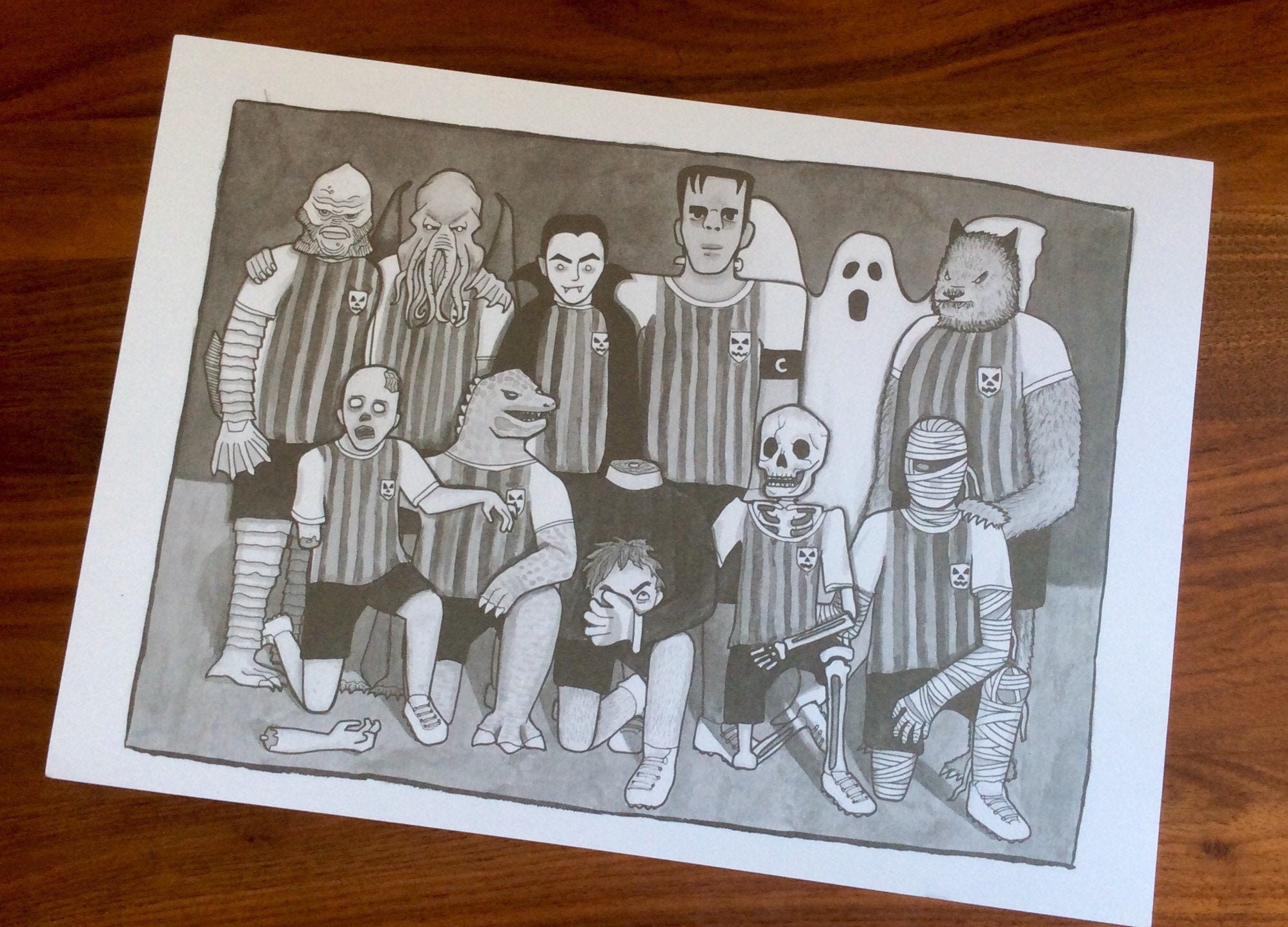 HORROR FOOTBALL PRINT classic horror films art A4 dracula Etsy