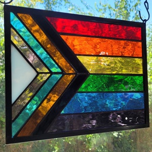 Stained Glass Pride Flag LGBTQ Sun Catcher Panel 11" x 8.5" Rainbow, PRIDE Parades and LGBTQ, Inclusive