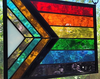 Stained Glass Pride Flag LGBTQ Sun Catcher Panel 11" x 8.5" Rainbow, PRIDE Parades and LGBTQ, Inclusive