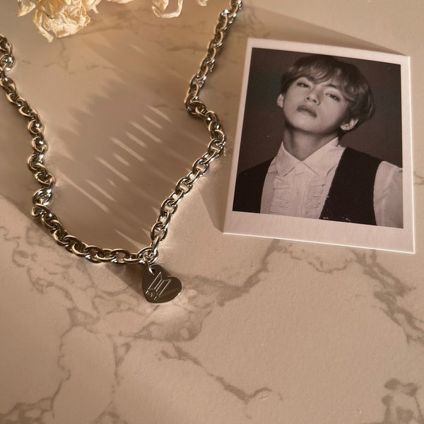 BTS Silver Choker Chain Necklace Jewelry with Engraved Charm Gift Merch for BTS Army