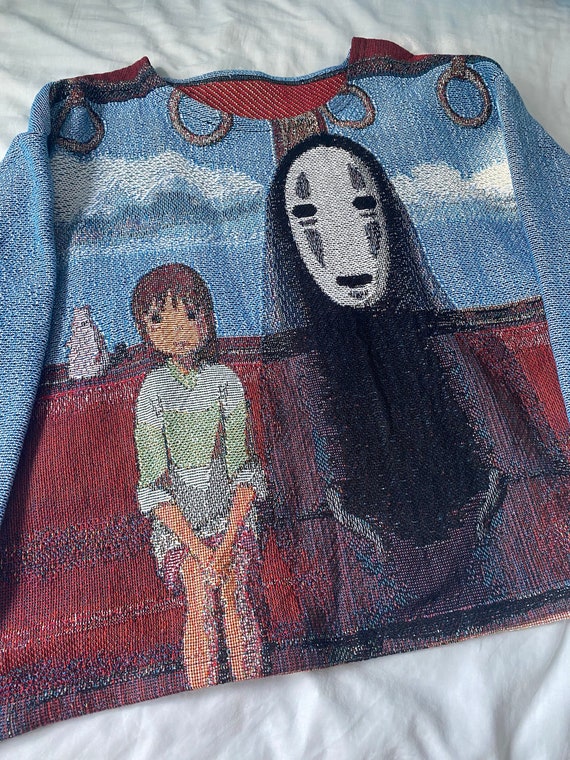 Spirited Away Embroidered Tapestry Crewneck Sweater Shirt ft Chihiro, No Face, Haku Studio Ghibli Merch Decor Christmas Gift