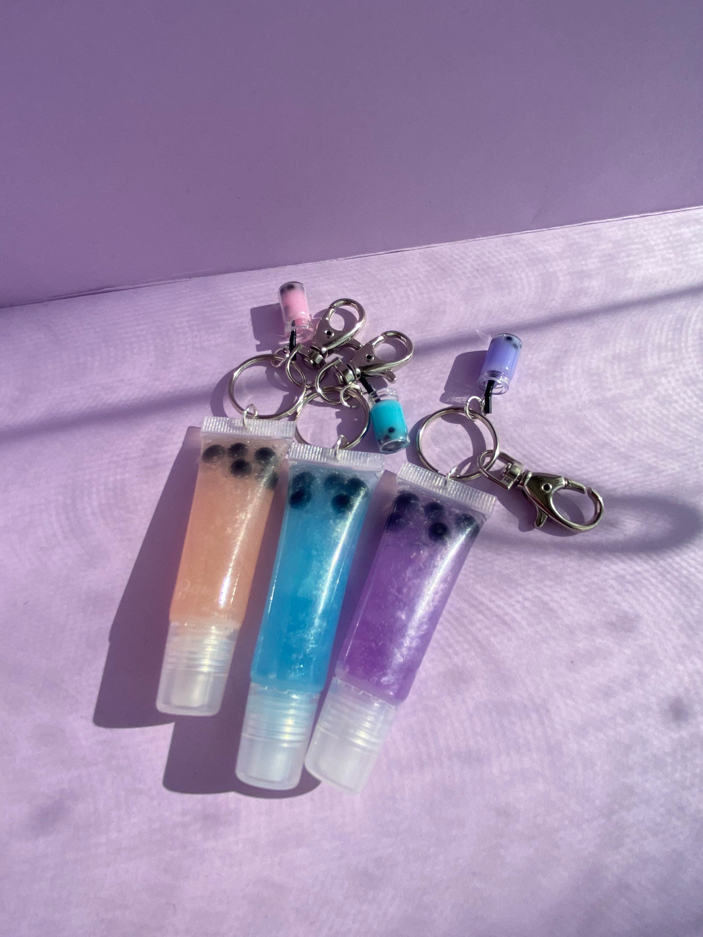 Bubble tea lip gloss keychain with bubble tea charm Etsy
