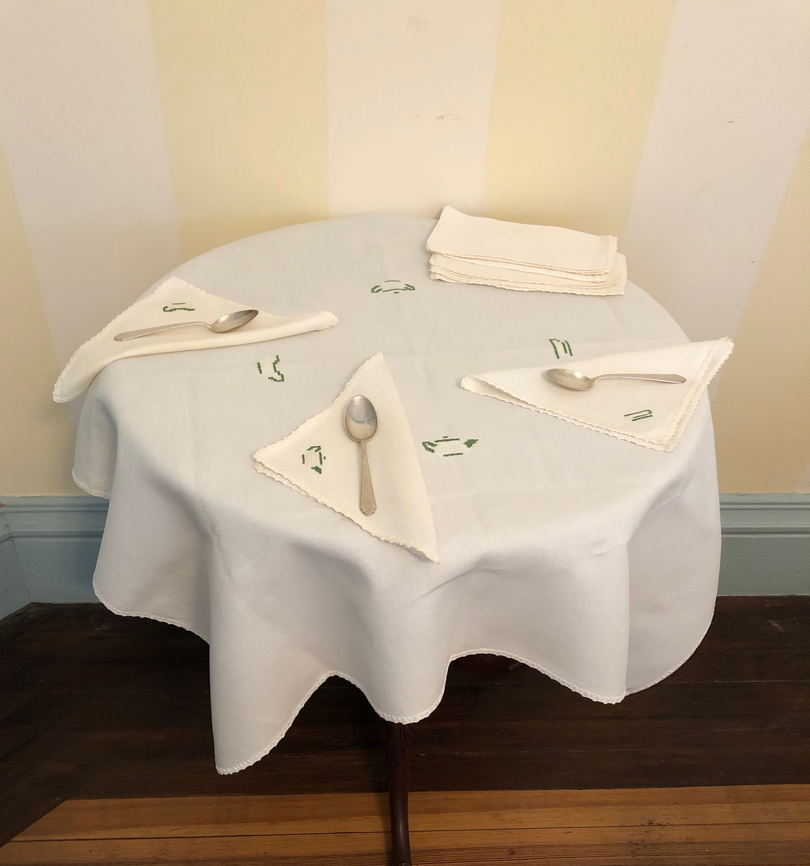 Juego de manteles y servilletas de té bordado Etsy España