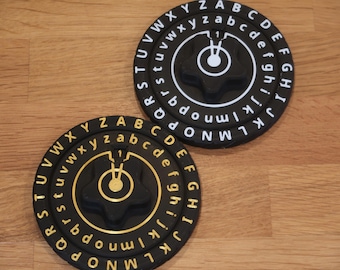 Caesar Cipher Decoder Wheel 3D Printed, offset alphabet secret code generator spy messages cryptography