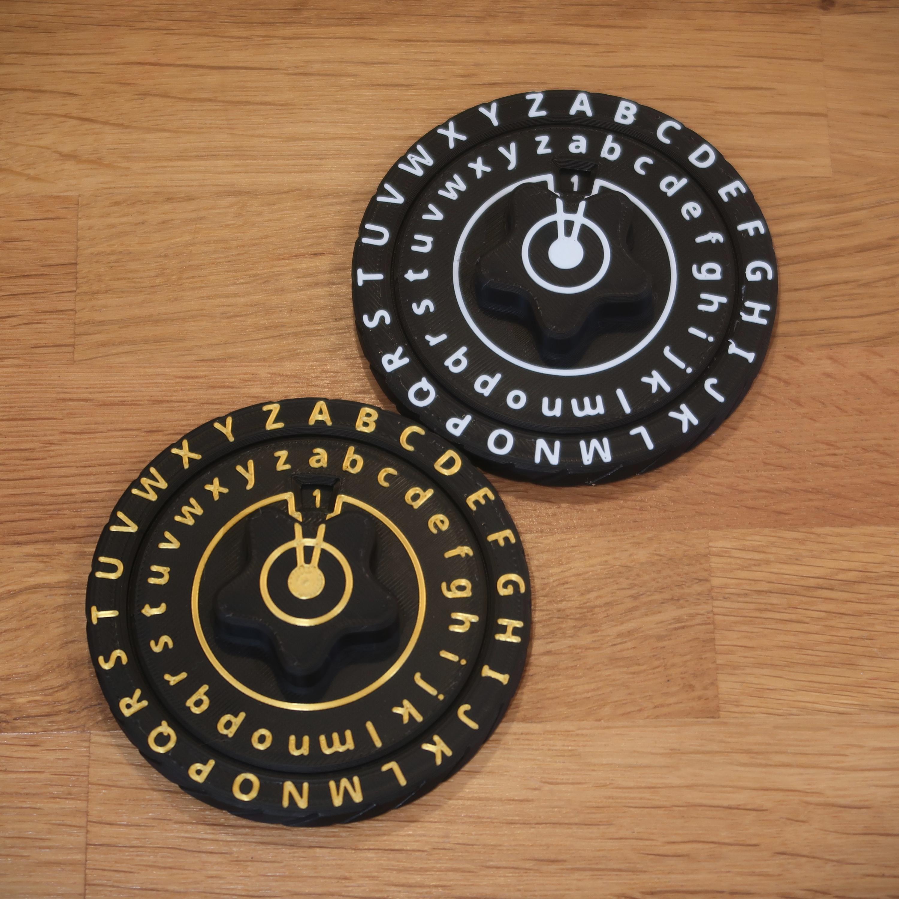 Caesar Cipher Decoder Wheel 3D Printed, Offset Alphabet Secret