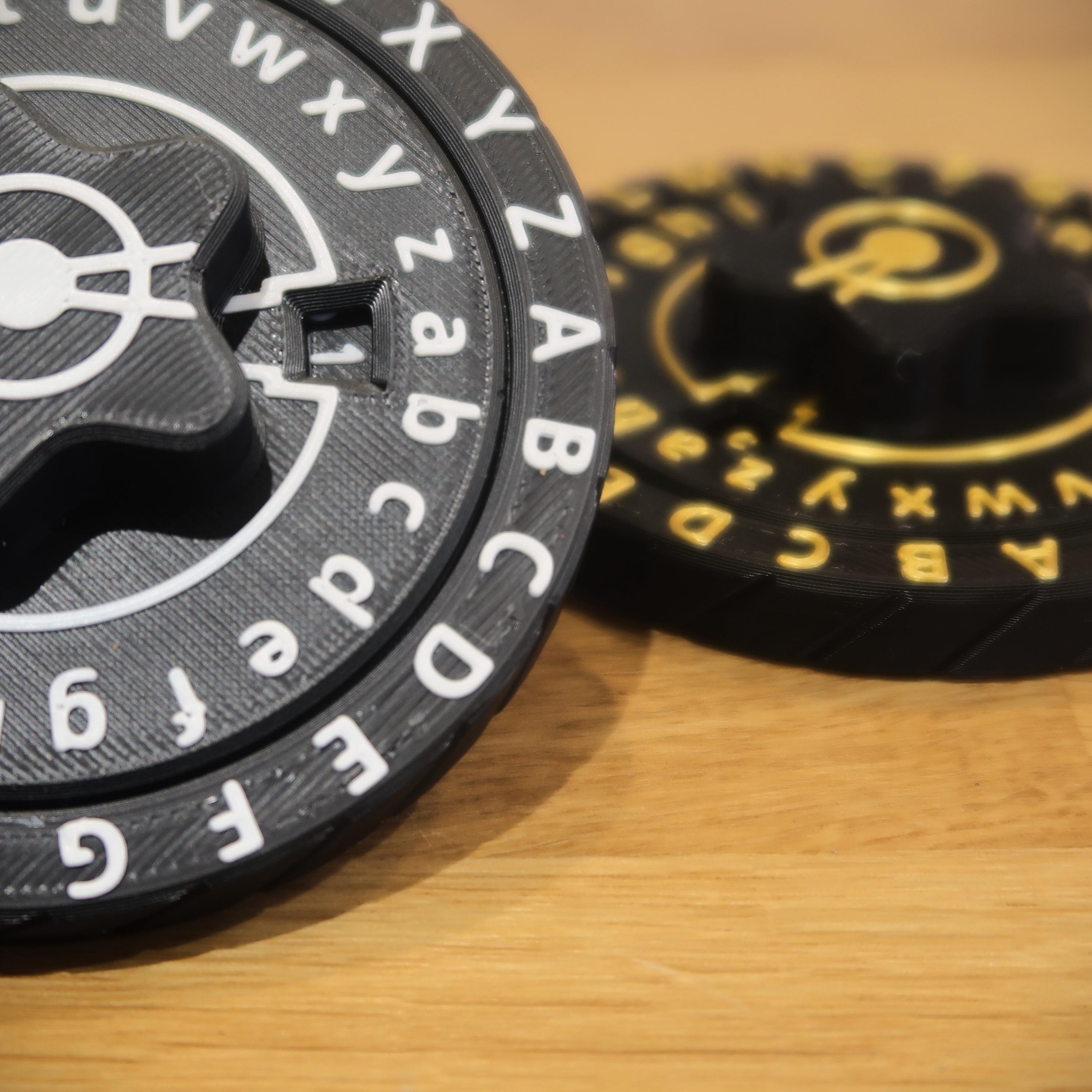 Caesar Cipher Decoder Wheel 3D Printed, Offset Alphabet Secret