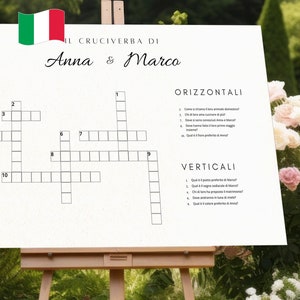 イタリア語でパーソナライズされた結婚式のクロスワード - 結婚式披露宴のボードゲーム ポスター - 結婚式のアクティビティ - Canva テンプレート