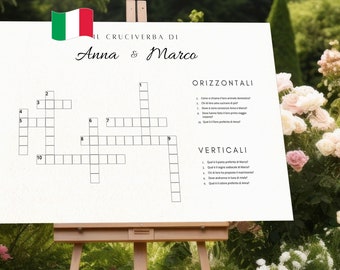 Personalisiertes Hochzeits-Kreuzworträtsel auf Italienisch – Poster für Hochzeitsempfang-Brettspiele – Hochzeitsaktivitäten – Canva-Vorlage