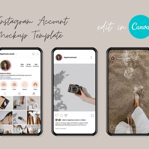 Instagram Template Profile Mockup Editable in Canva, Social Media Editable Frame, IG Feed Planner, Social Media Content