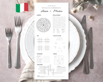 Hochzeitsspiele auf Italienisch – Brettspiele für den Empfang – Hochzeitsaktivitäten – Kreuzworträtsel – DIY-Hochzeitsspiele – Canva-Vorlage