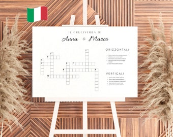 Personalisiertes Hochzeits-Kreuzworträtsel auf Italienisch – Poster für Hochzeitsempfang-Brettspiele – Hochzeitsaktivitäten – Canva-Vorlage