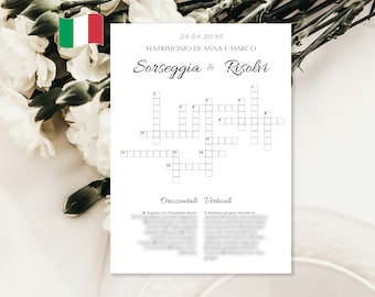 Hochzeitskreuzworträtsel auf Italienisch zum Ausdrucken, Kreuzworträtsel für den Empfang, Brettspiele, Hochzeitsunterhaltung, Quizvorlage Canva