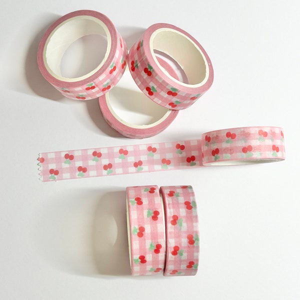 Cute Washi Tape, Cherry, check pattern, pink, kawaii