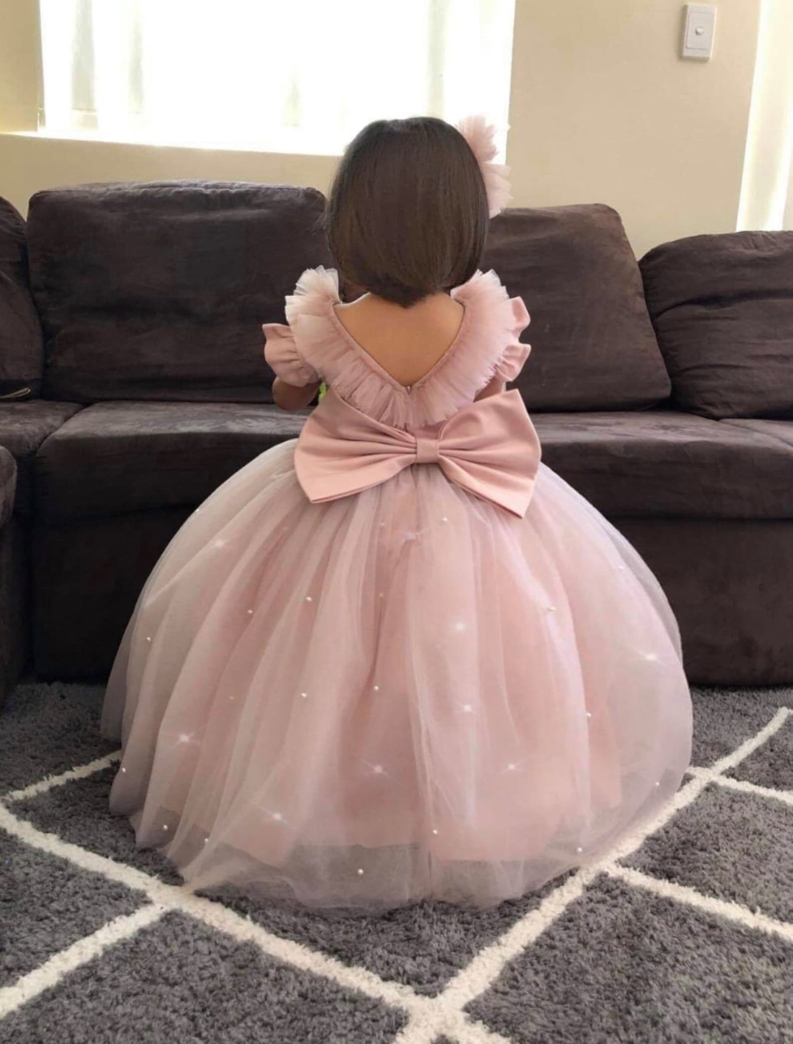 First Birthday Dress 1st Birthday Pink Dress Flower Girl Long Etsy
