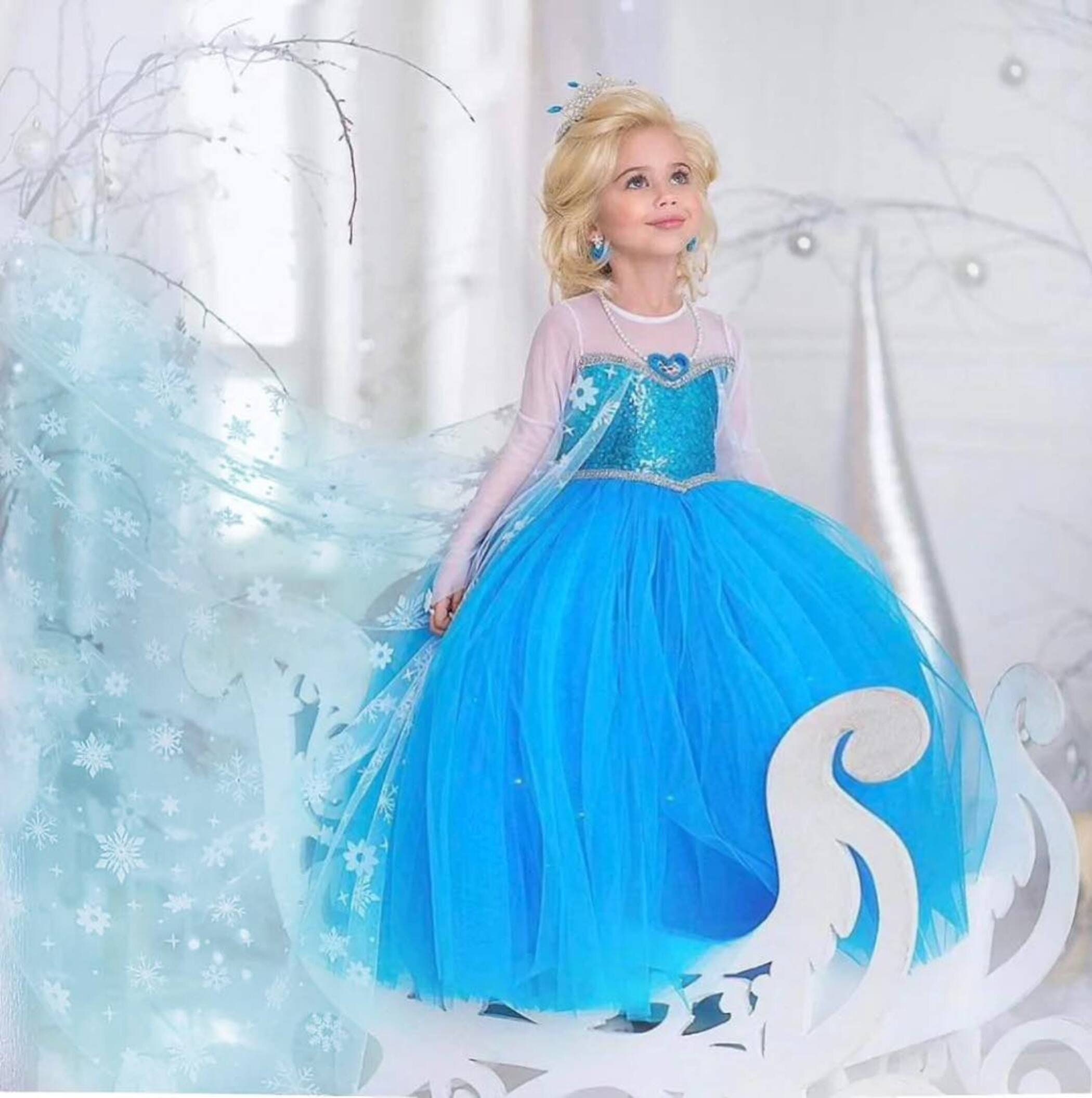 Elsa Girls Fancy Dress Baby Princess Frozen Birthday Party Gown +Gift FREE  Crown