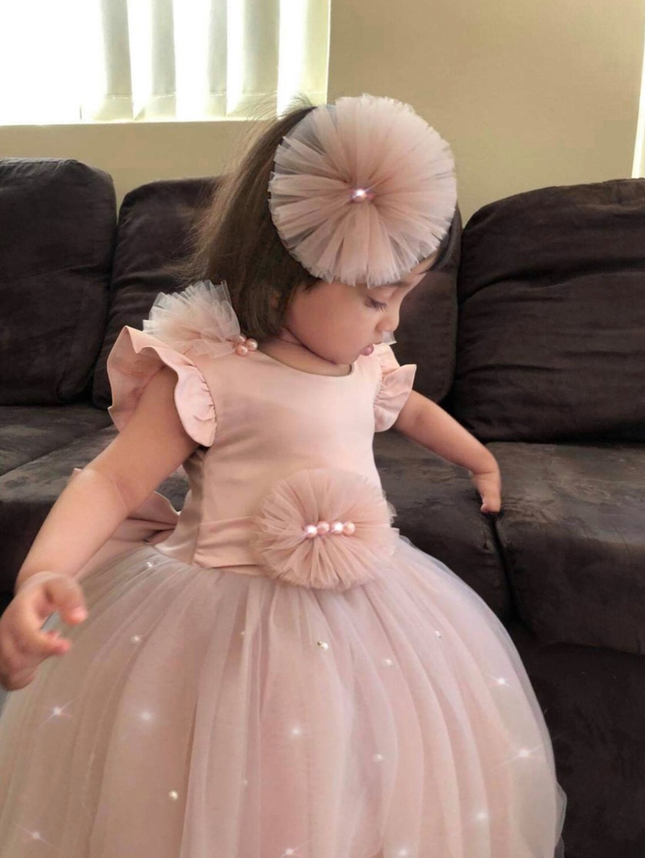 First Birthday Dress 1st Birthday Pink Dress Flower Girl Long Etsy