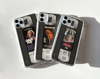 Horror Handyhülle Vhs Halloween Cover passend für iPhone 15 14 13 12 11 Pro Max 6 7 8 Plus Samsung S24 S23 S22 S21 S20 FE Ultra A14 A15 A25 A54