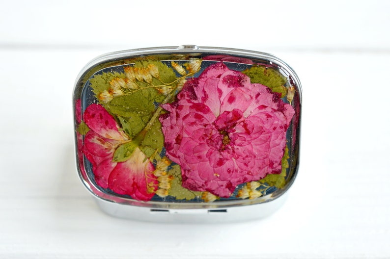 Red Rose Flower Pill Box Pill Holder Pill Case Pill Container Etsy