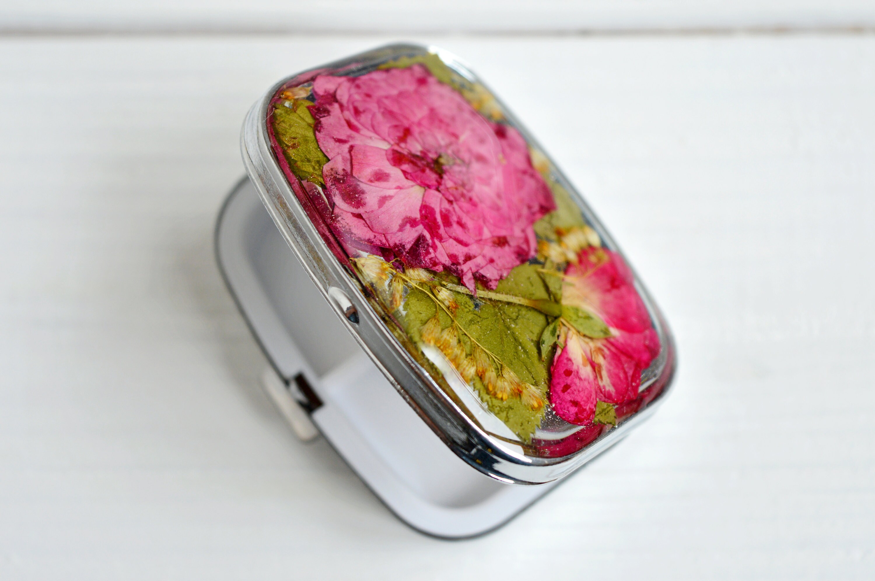 Red rose flower pill box pill holder pill case pill container Etsy
