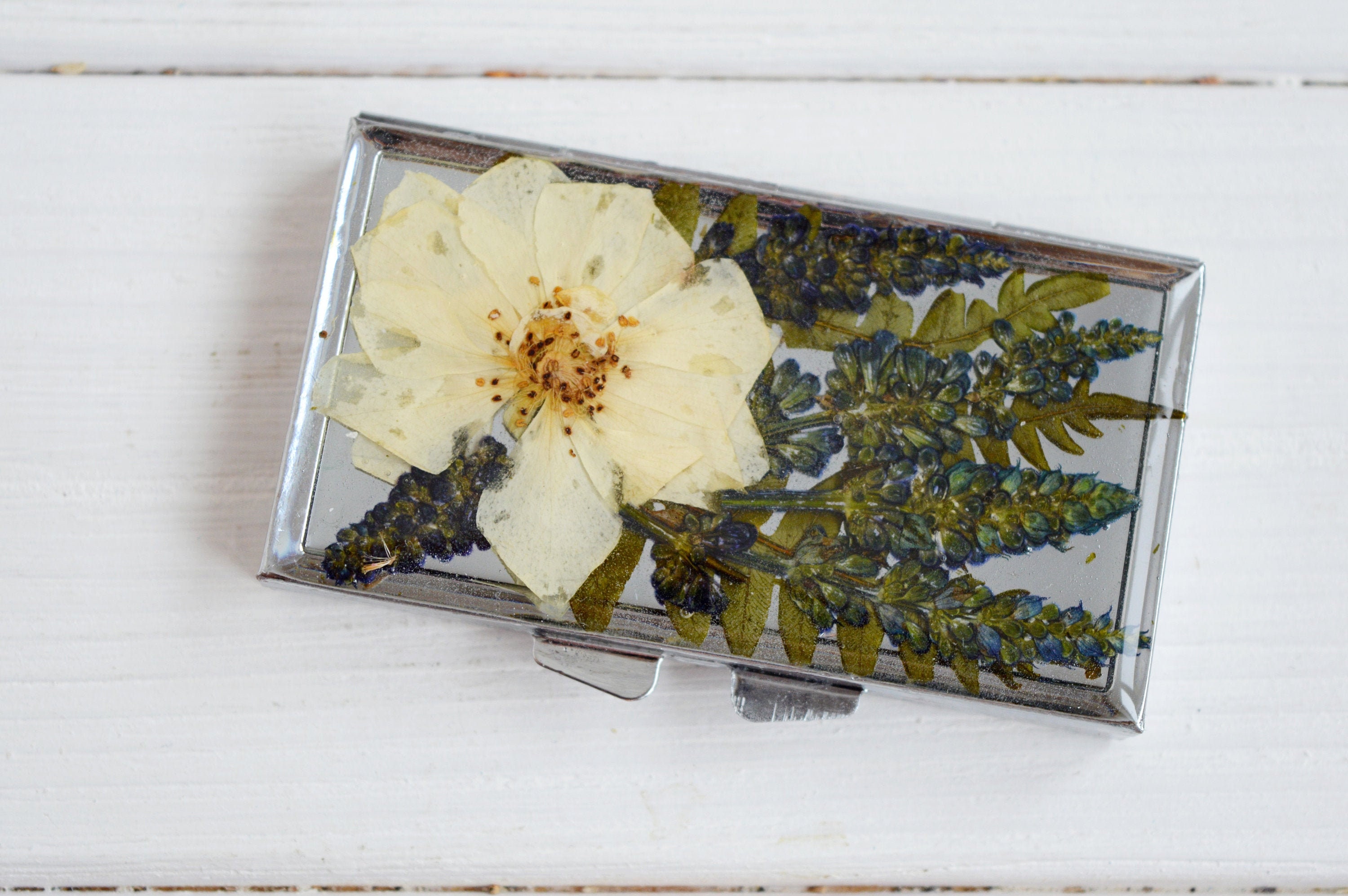Real White Rose Lavender Flower Pill Box Weekly Pill Case 7 Etsy