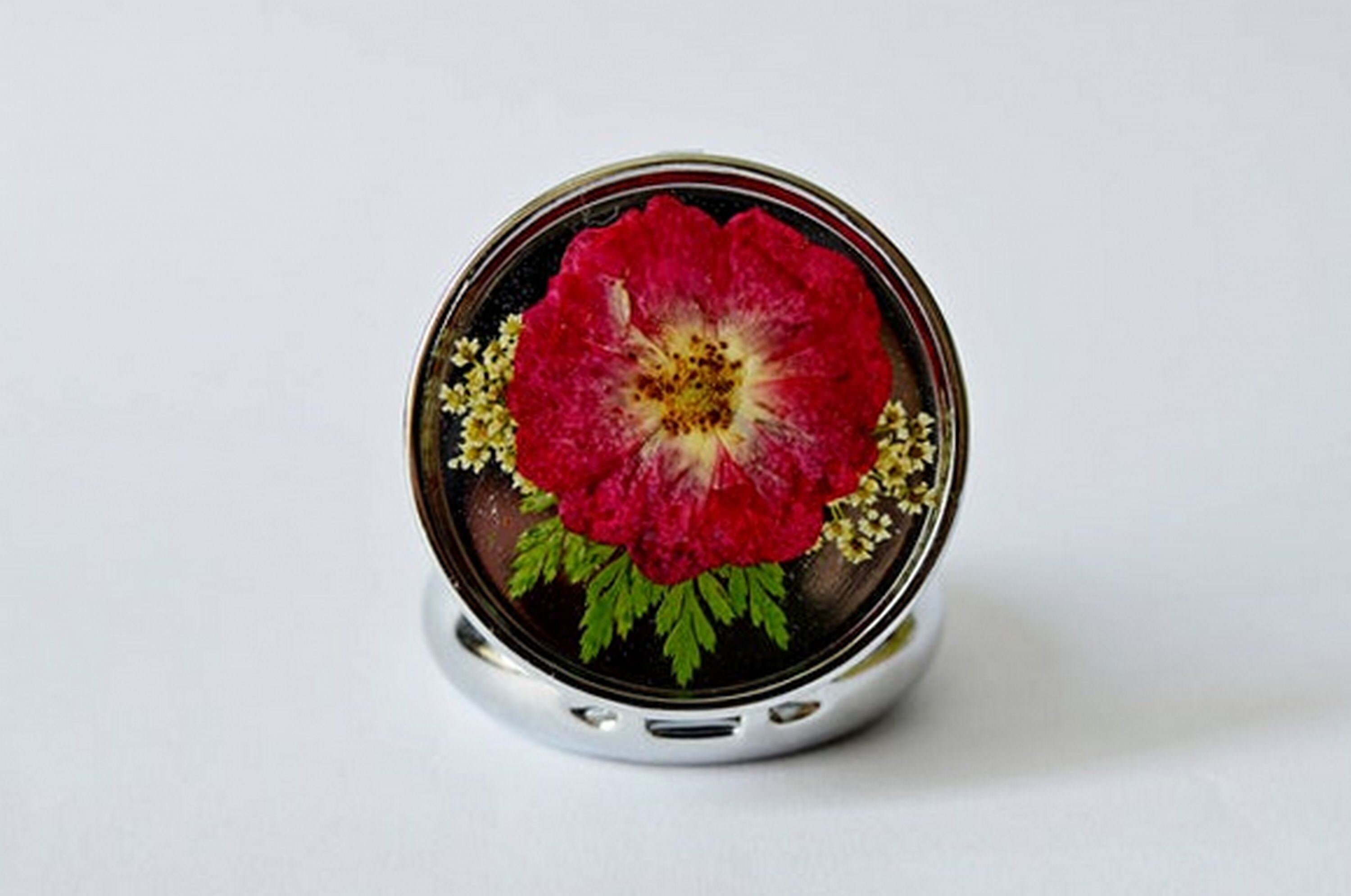 Real red rose Flower Pill Box Small Pill Container pocket pill Etsy